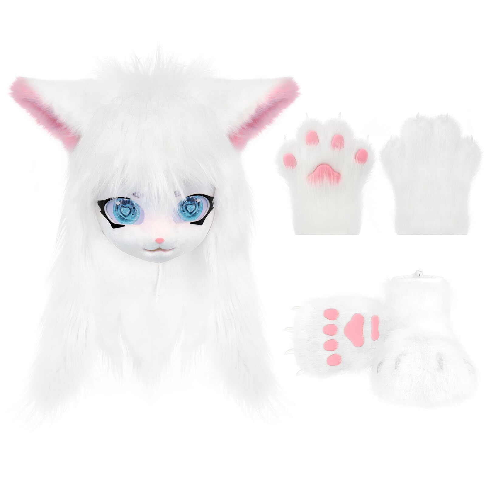 7652 Cat Paw Mittens Glovess Furry Shoes Fursuit Animal Head